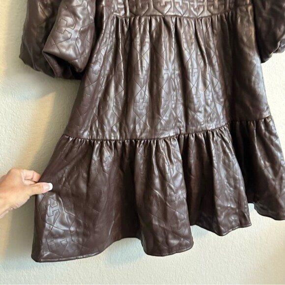 Emily McCarthy XXS Brown FX Leather Puff Sleeve Dress Matrix Steampunk Wet Look - Picture 12 of 16